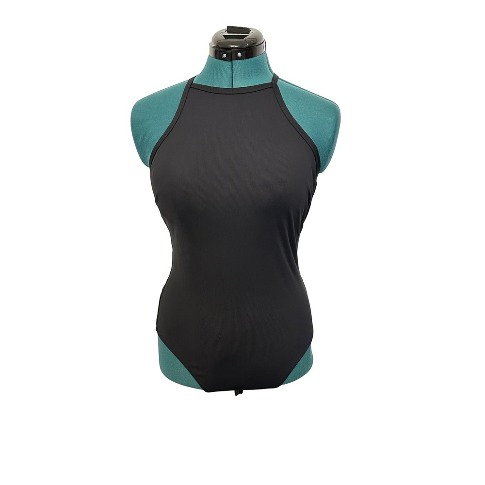 Athleta Malta High Neck One Piece Black Swimsuit Womens Medium‎ Strappy Back